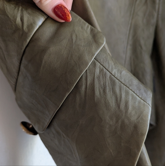 Veronica Beard Olive Leather Dickey Cooke Jacket/Blazer - Picture 8 of 11